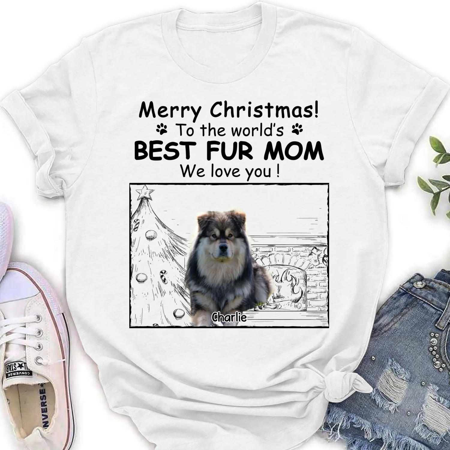 Best Fur Mom Christmas Photo - Personalized Custom Women T-shirt - Image 6
