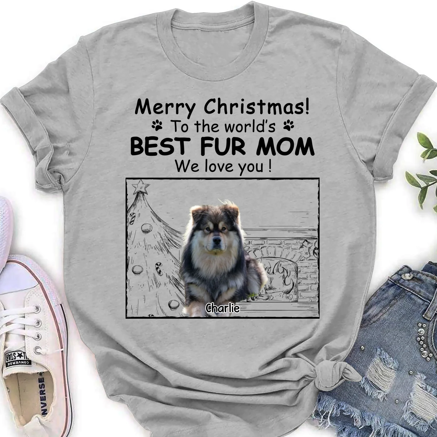 Best Fur Mom Christmas Photo - Personalized Custom Women T-shirt - Image 7