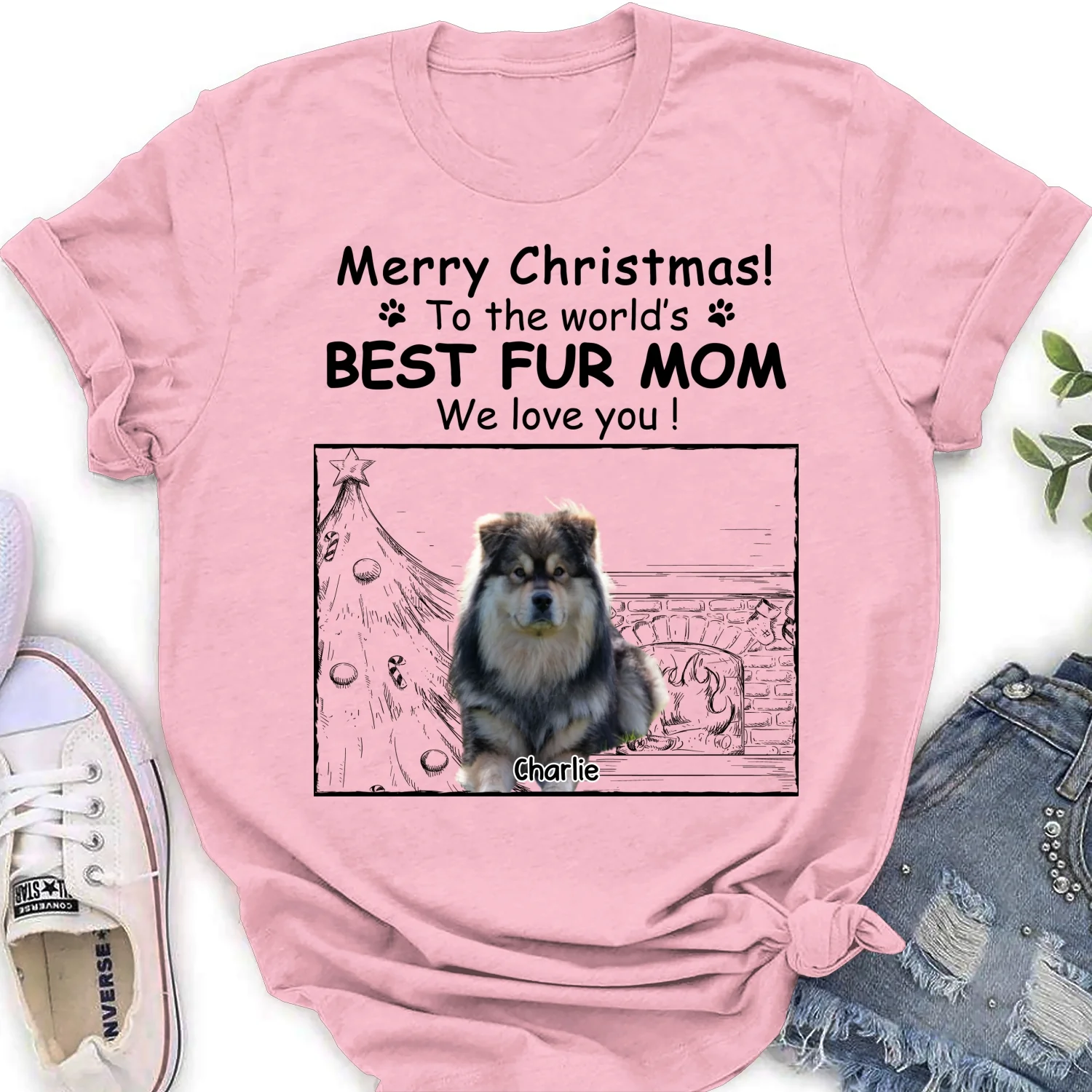 Best Fur Mom Christmas Photo - Personalized Custom Women T-shirt - Image 8