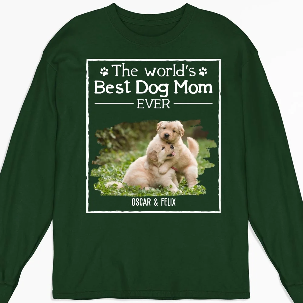 Best Lovely Dog Mom Ever Photo - Personalized Custom Long Sleeve T-Shirt - Image 6