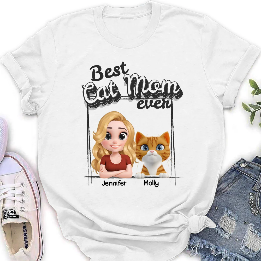 Best Of The Best Cat Mom - Personalized Custom Women's T-Shirt - Image 2