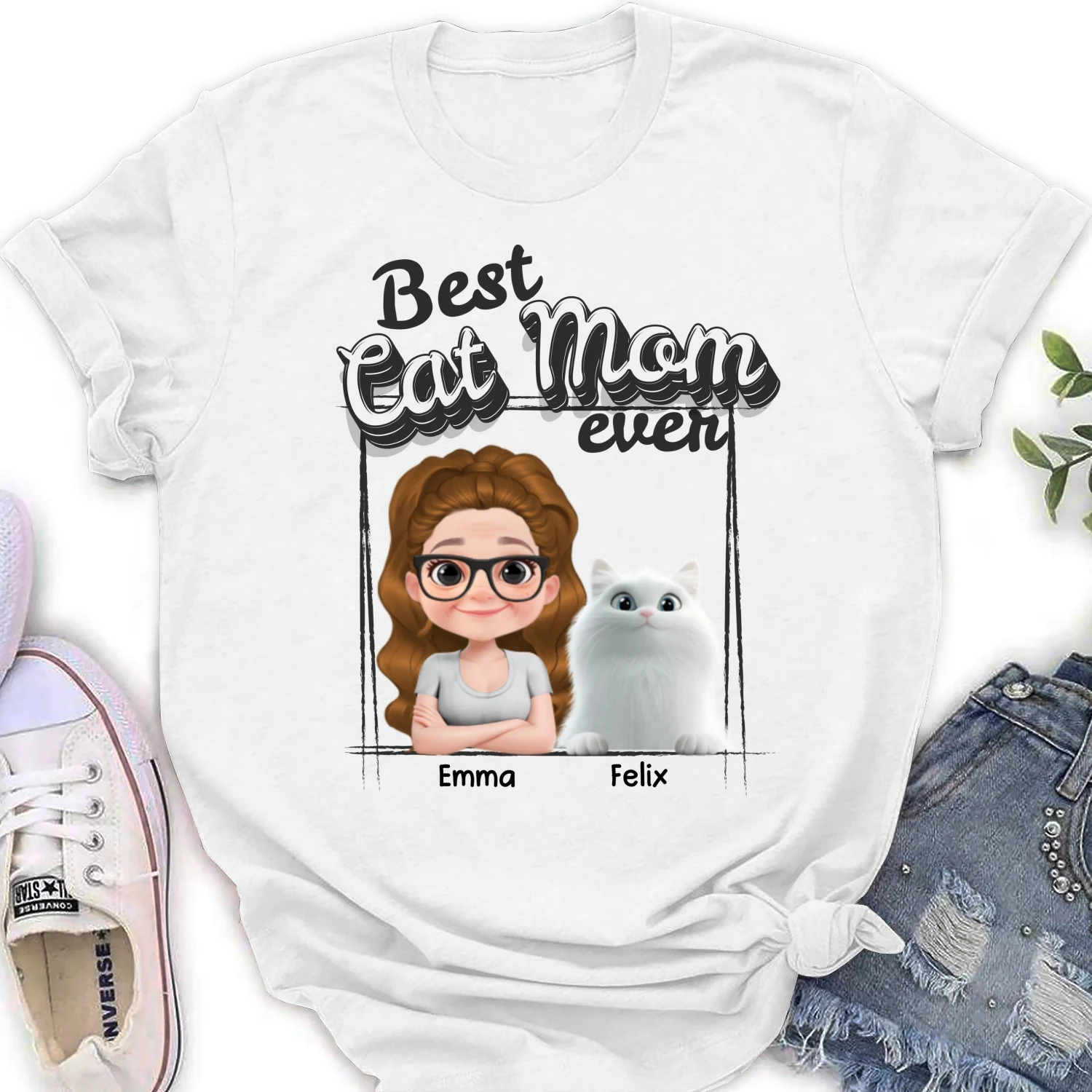 Best Of The Best Cat Mom - Personalized Custom Women's T-Shirt - Image 5