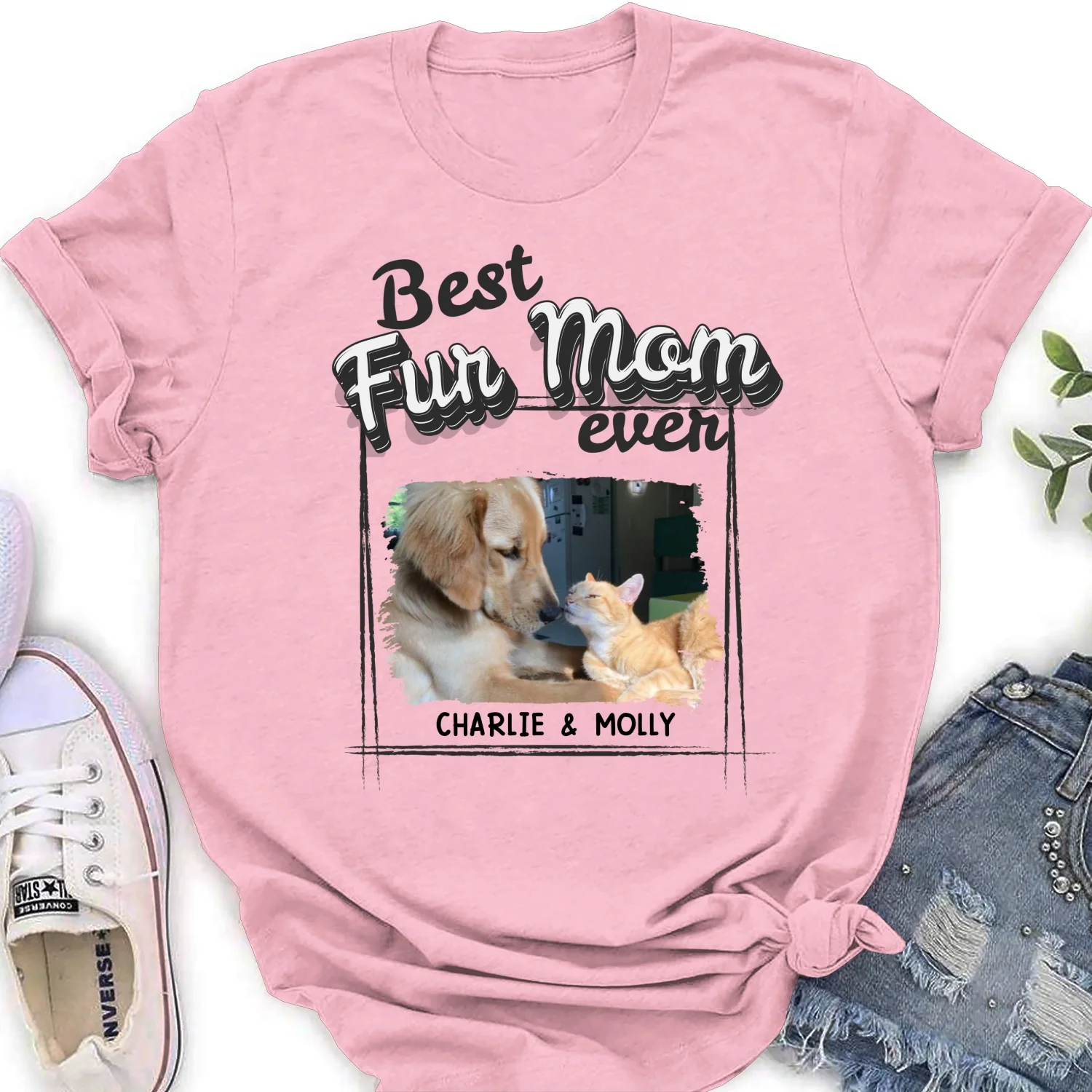Best Of The Best Fur Mom Photo - Personalized Custom Women's T-Shirt - Image 7