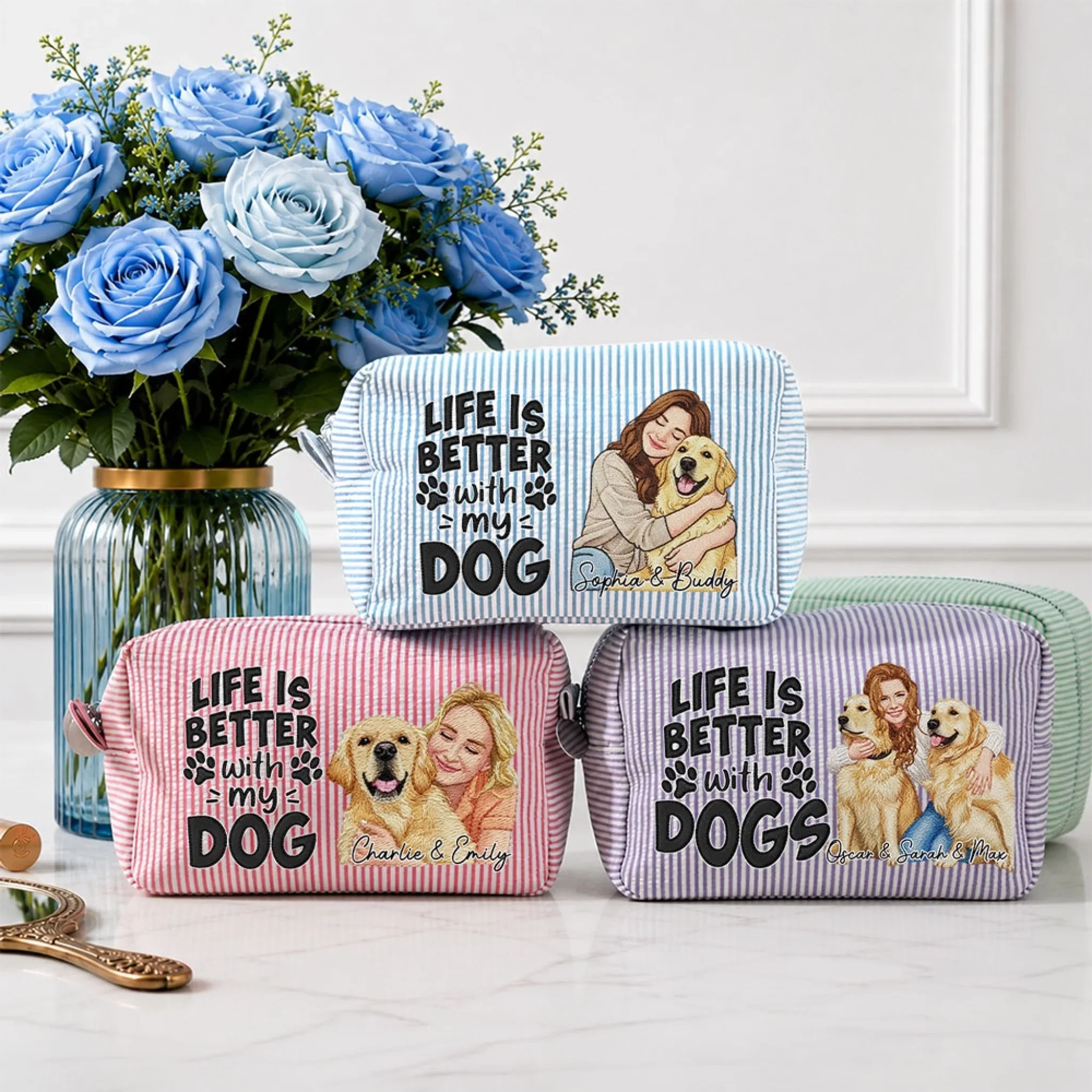 Better Days Better Life - Personalized Custom Seersucker Print Makeup Bag - Image 3