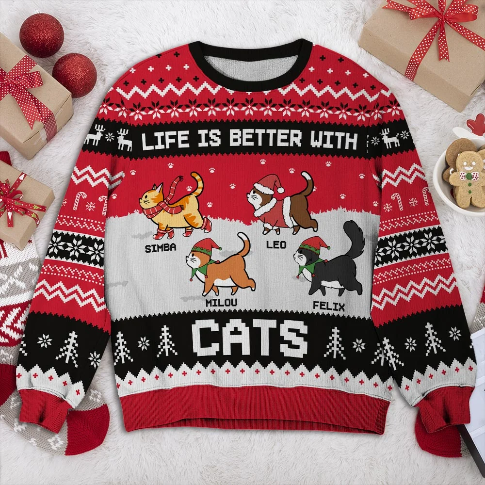 Better Life With Cats - Personalized Custom All-Over-Print Sweatshirt - Image 4