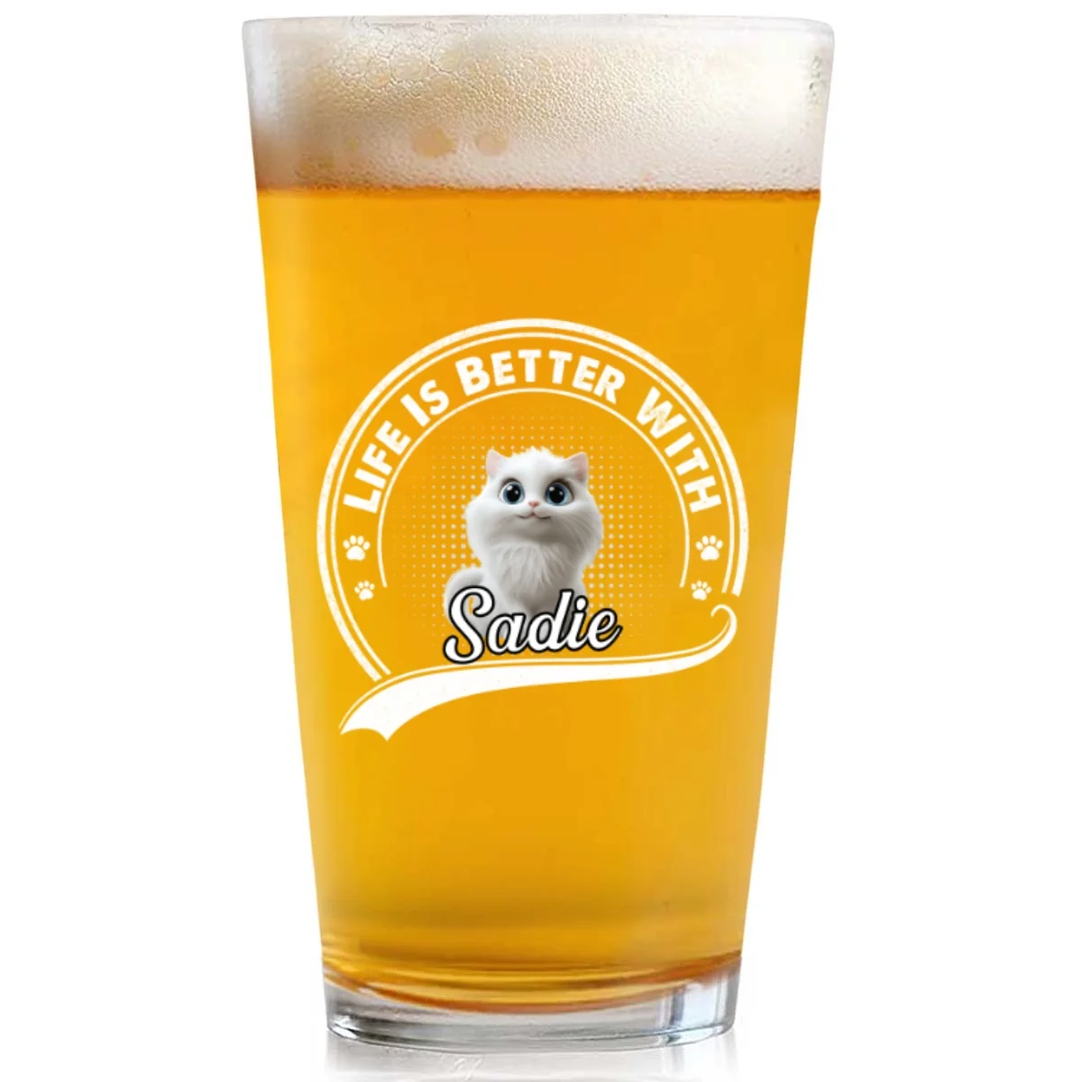 Better Life With My Cat - Personalized Custom Beer Glass - Image 7