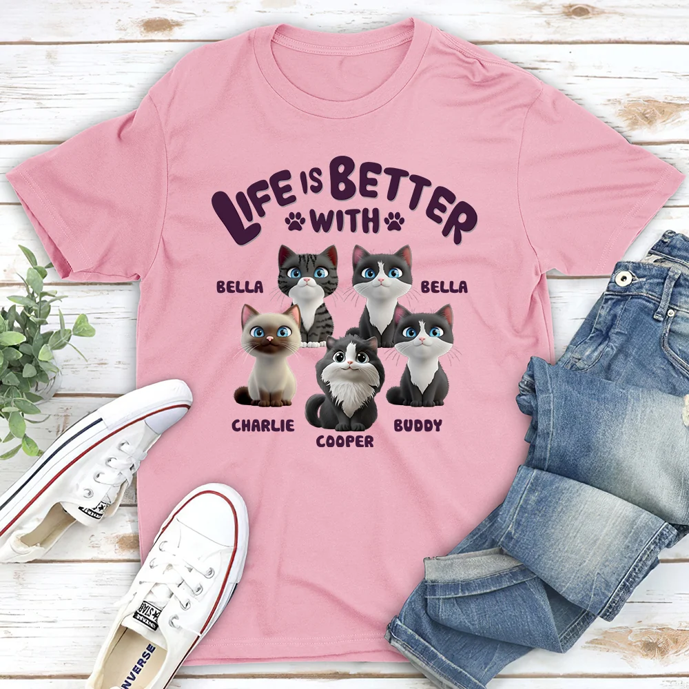 Better Life With My Cat - Personalized Custom Unisex T-Shirt - Image 4
