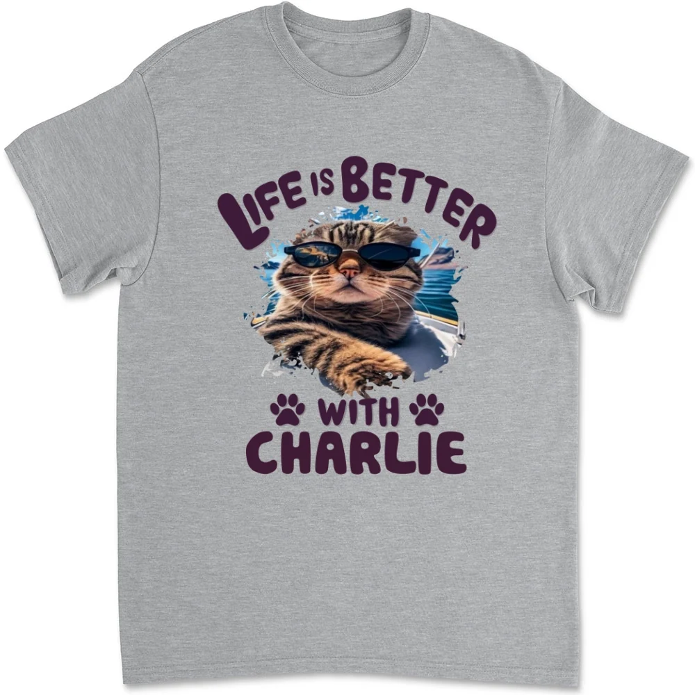 Better Life With My Cat Photo - Personalized Custom Unisex T-Shirt - Image 6