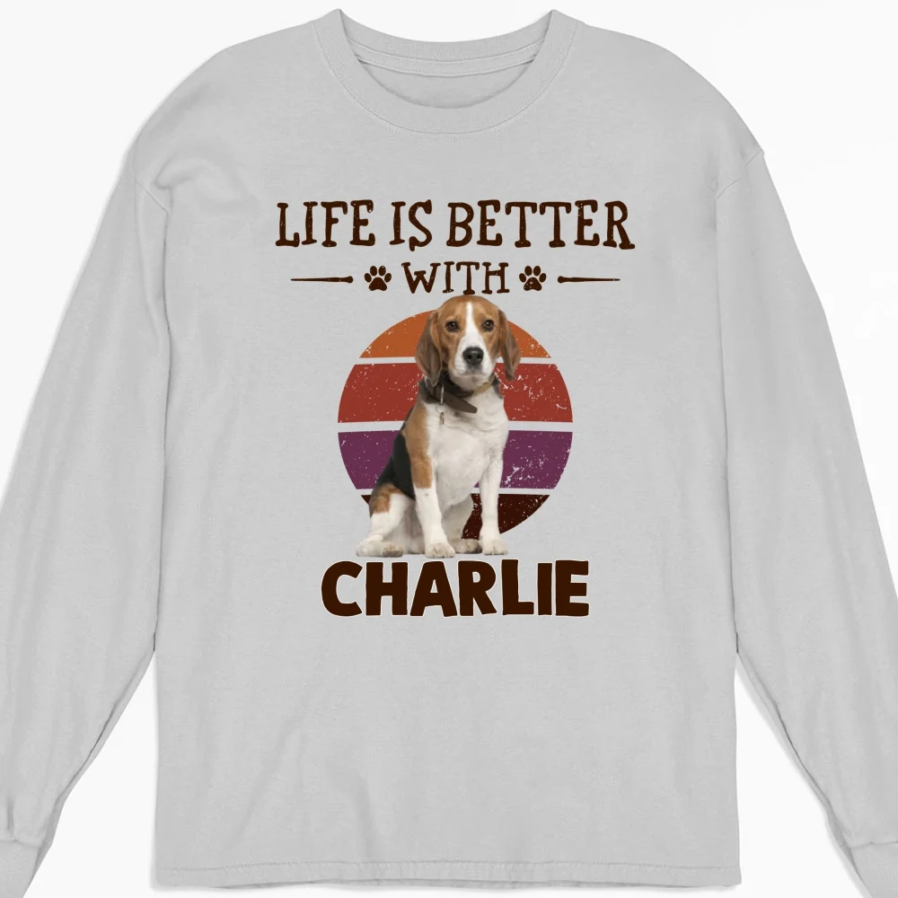 Better Life With My Dog Cartoon Photo - Personalized Custom Long Sleeve T-shirt - Image 4