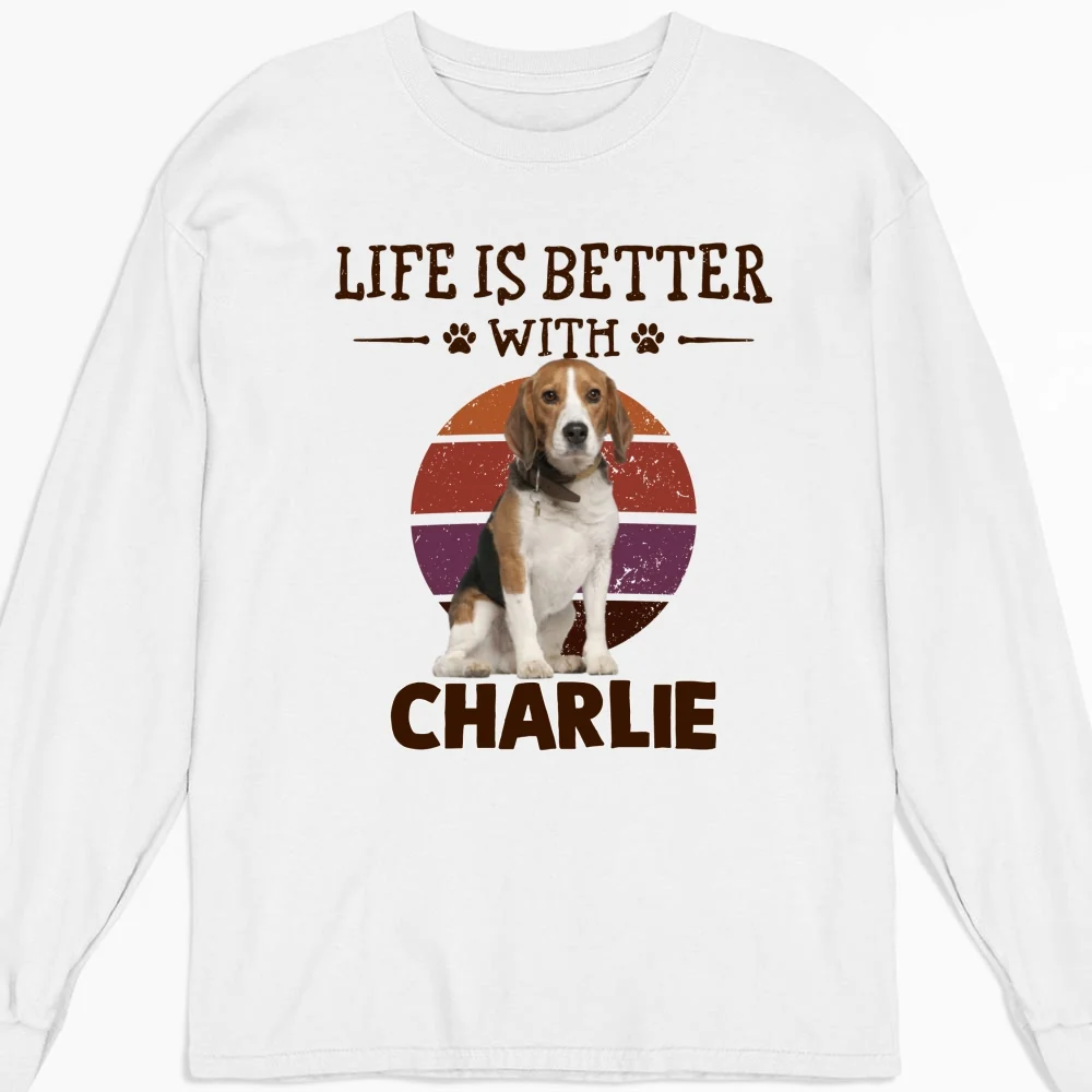Better Life With My Dog Cartoon Photo - Personalized Custom Long Sleeve T-shirt - Image 5