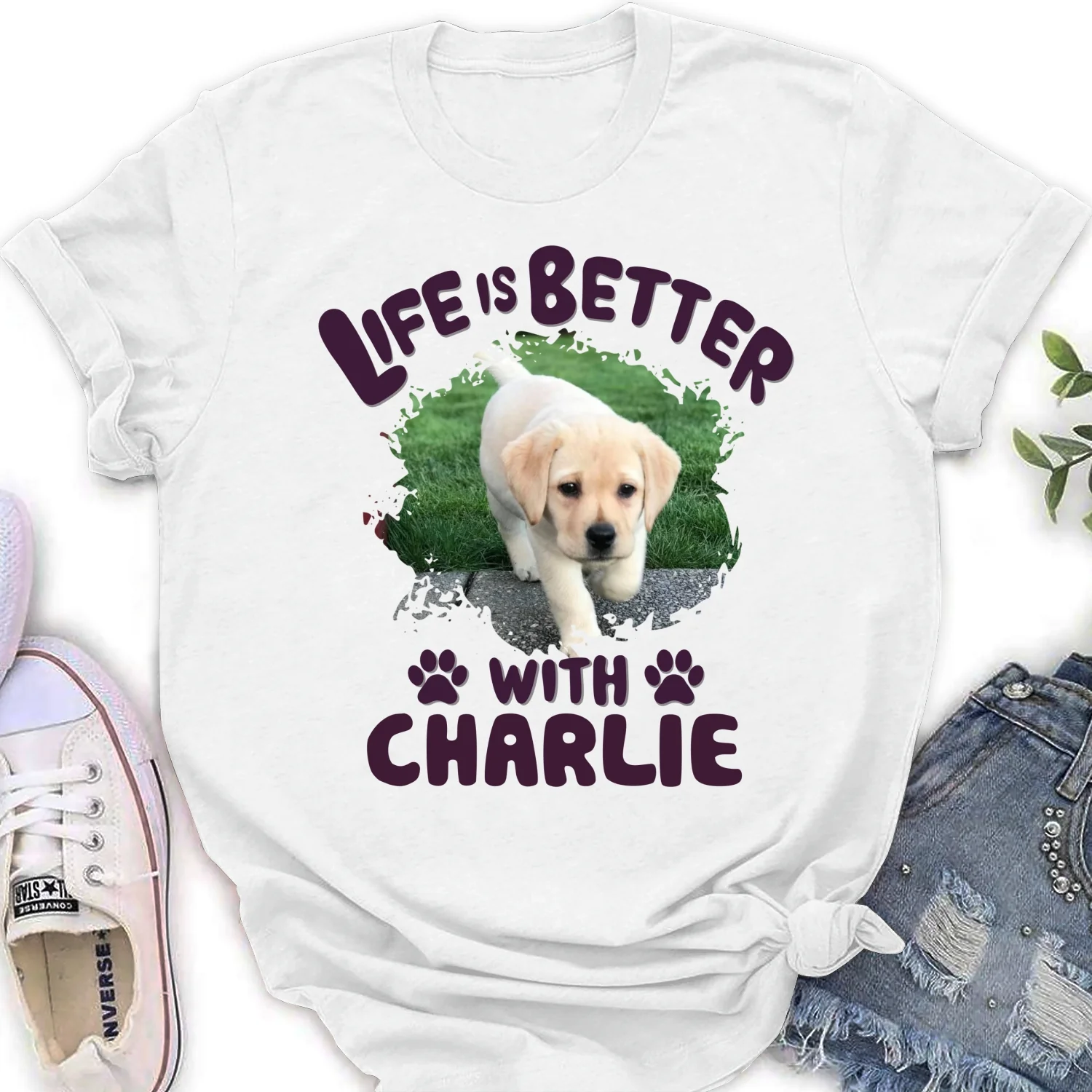 Better Life With My Dog Photo - Personalized Custom Women's T-Shirt - Image 5