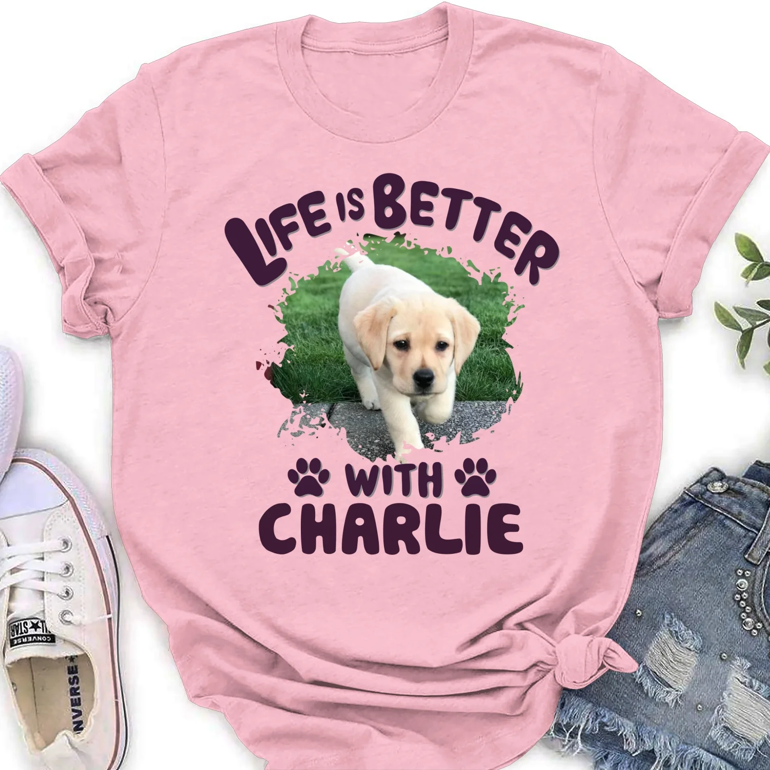 Better Life With My Dog Photo - Personalized Custom Women's T-Shirt - Image 7