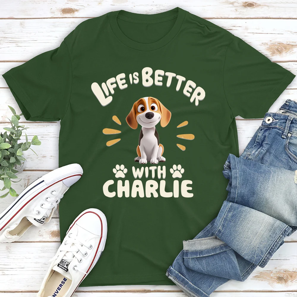 Better Life With My Dog Version 2 - Personalized Custom Unisex T-Shirt - Image 5