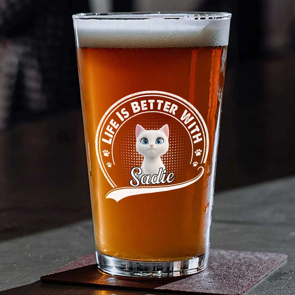 Better Life With My Pet - Personalized Custom Beer Glass - Image 2