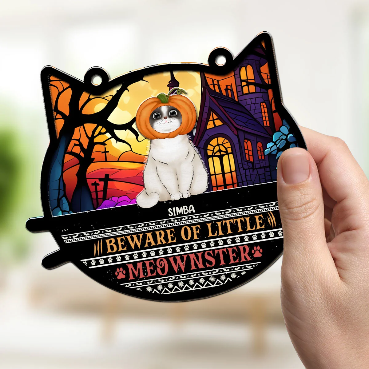 Beware Of Little Meownsters  - Personalized Custom Suncatcher - Image 2