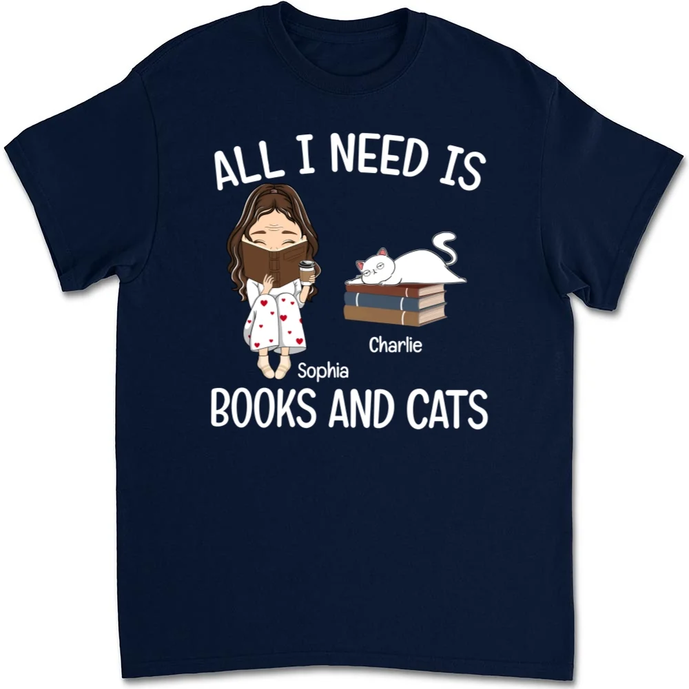 Books And Cats - Personalized Custom Unisex T-shirt - Image 7