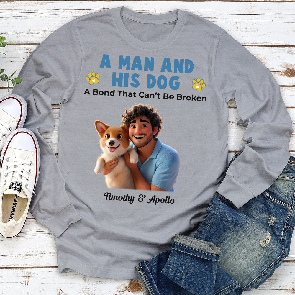 Boy And Him Pups Cartoon Style - Personalized Custom Long Sleeve T-shirt - Image 2