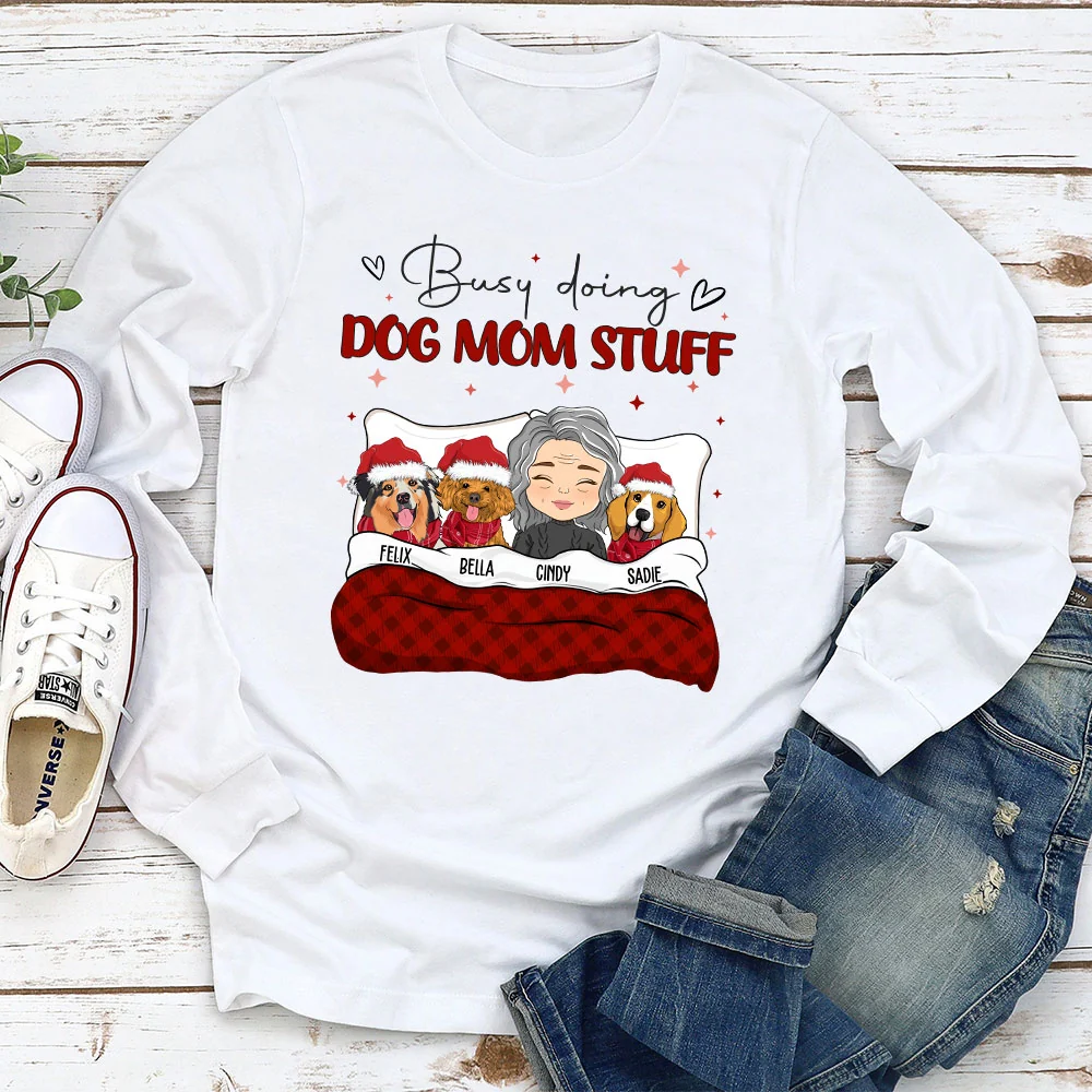 Busy Doing Dog Mom Stuff - Personalized Custom Long Sleeve T-shirt - Image 2