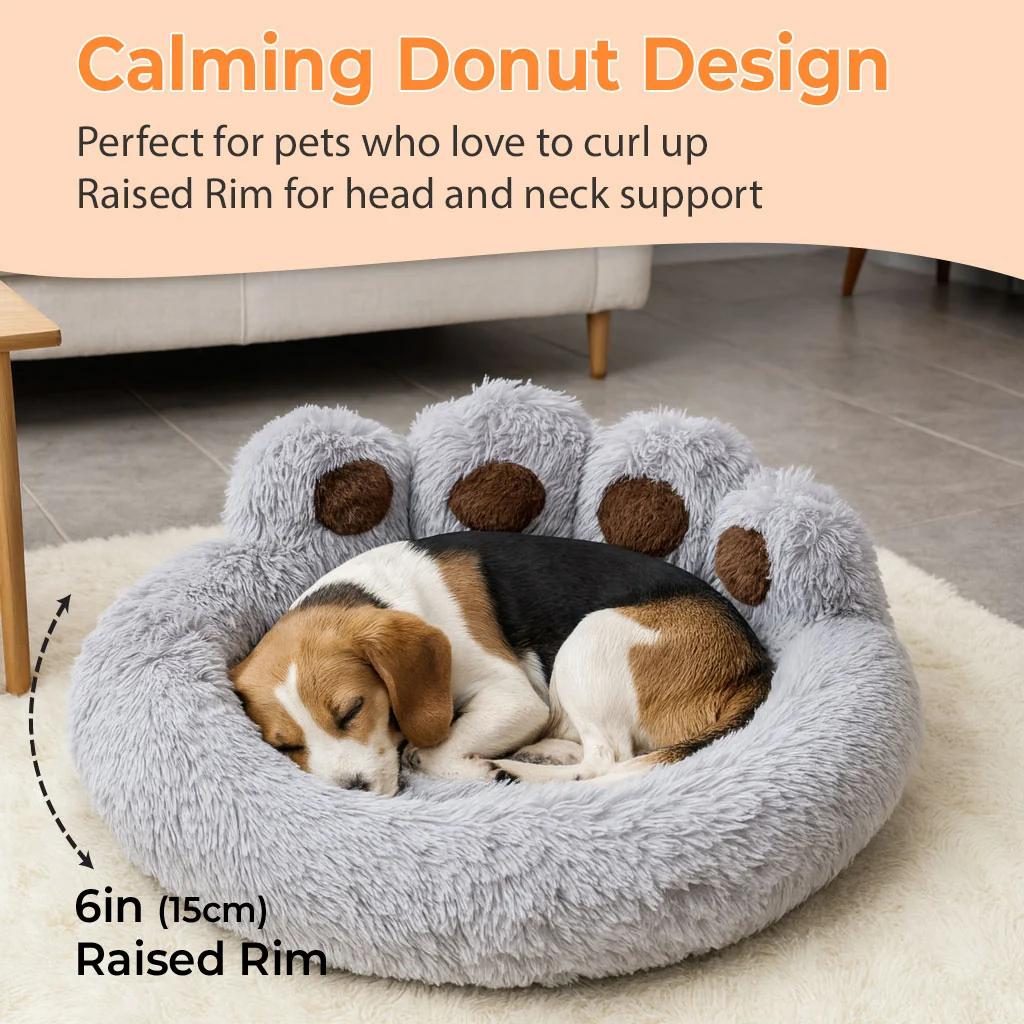 Calming Pet Bed With Paw-Shaped Neck Support - The Softest Spot for Your Best Friend - Image 2