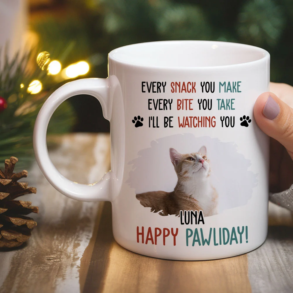 Cartoon Cat Pawliday Photo - Personalized Custom Coffee Mug - Image 3