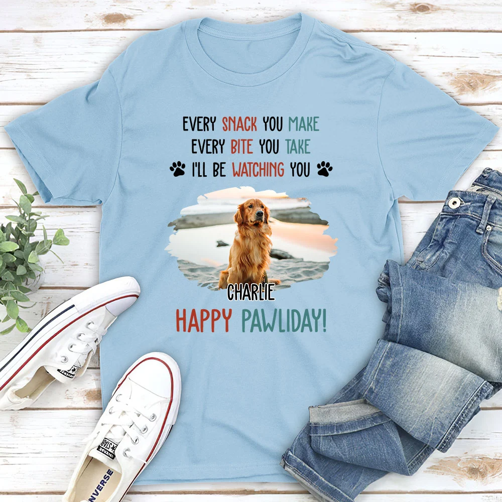 Cartoon Dog Pawliday Photo - Personalized Custom Unisex T-Shirt - Image 3
