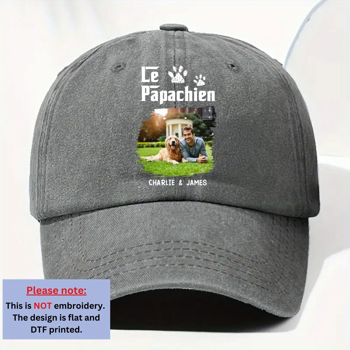Casquette en Denim Délavé Personnalisée - Photo de Papa Chien Cool - Image 5