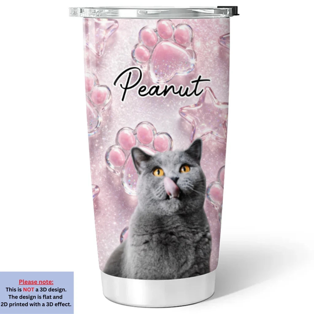 Cat Cartoon Snuggle Photo - Personalized Custom Tumbler - Image 2