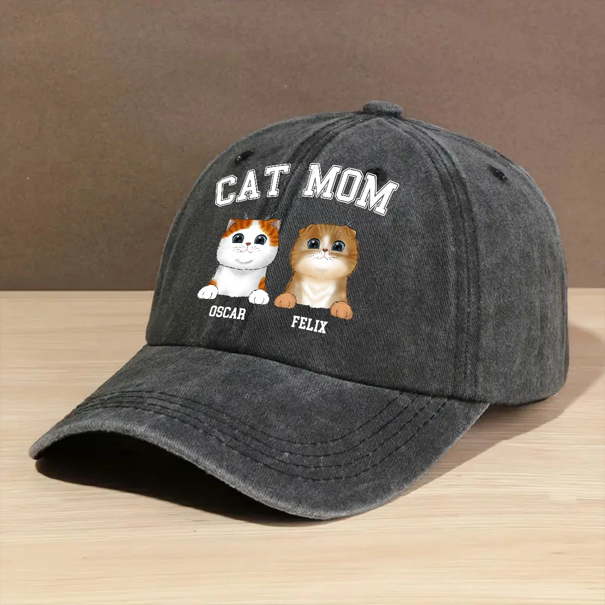 Cat Dad Mom Basic - Personalized Custom Vintage Washed Denim Cap - Image 2
