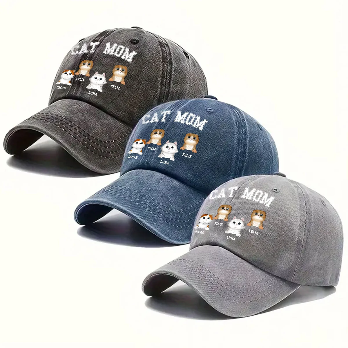 Cat Dad Mom Basic - Personalized Custom Vintage Washed Denim Cap - Image 4