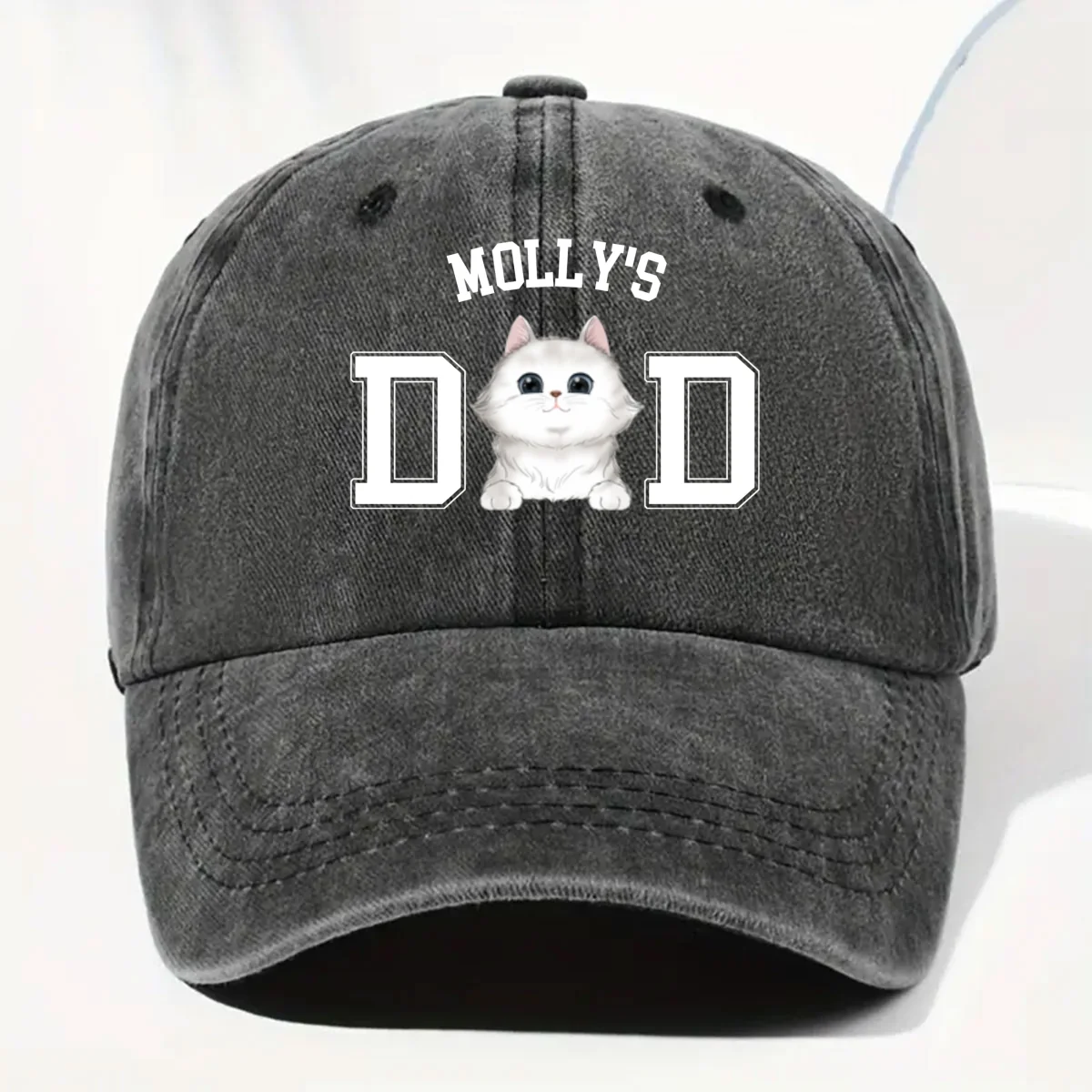 Cat Dad Mom Basic - Personalized Custom Vintage Washed Denim Cap - Image 6