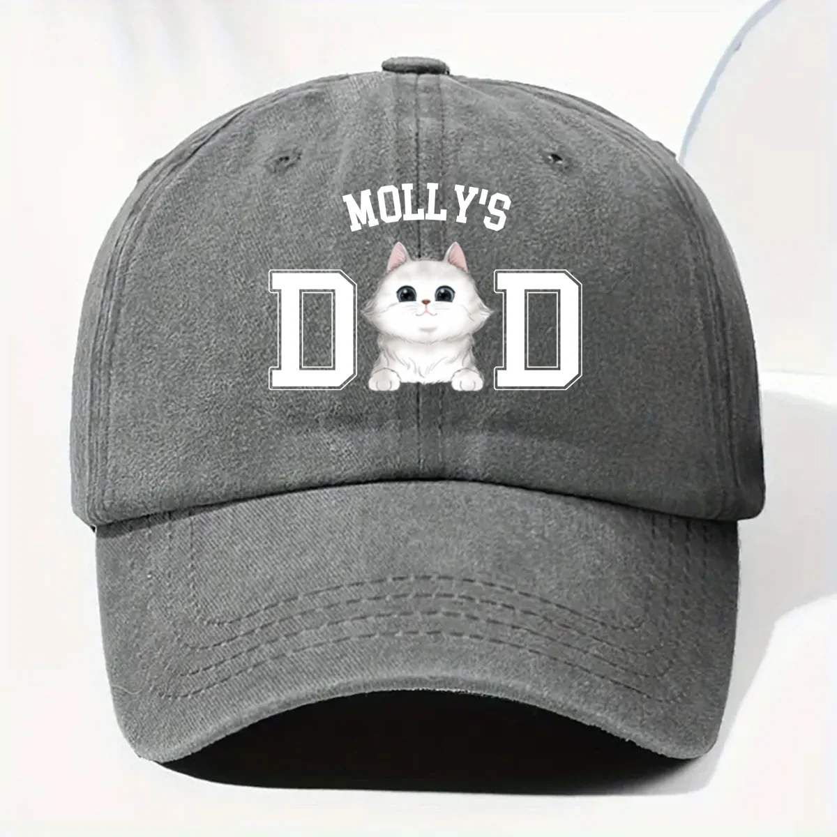 Cat Dad Mom Basic - Personalized Custom Vintage Washed Denim Cap - Image 7