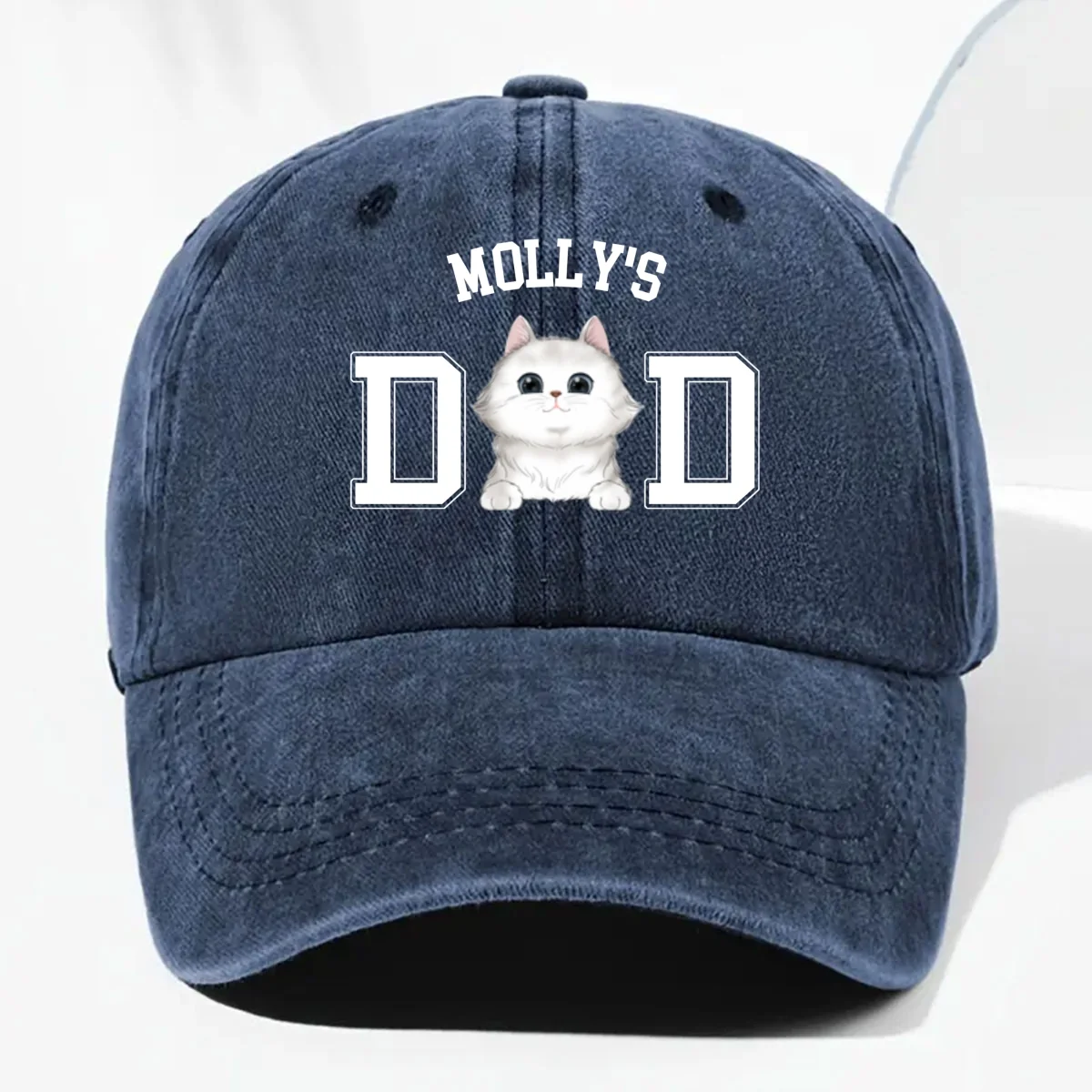 Cat Dad Mom Basic - Personalized Custom Vintage Washed Denim Cap - Image 8