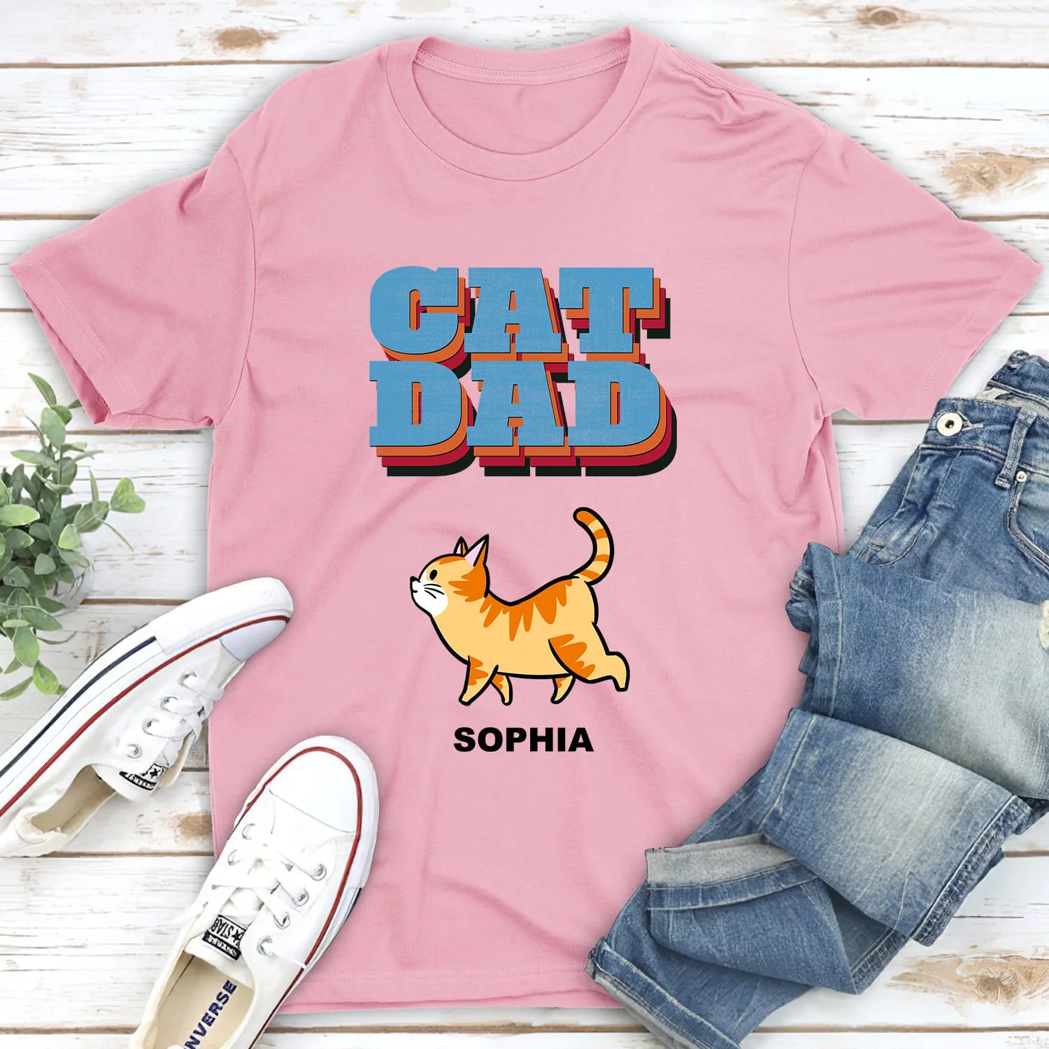 Cat Dad Retro - Personalized Custom Unisex T-shirt - Image 5