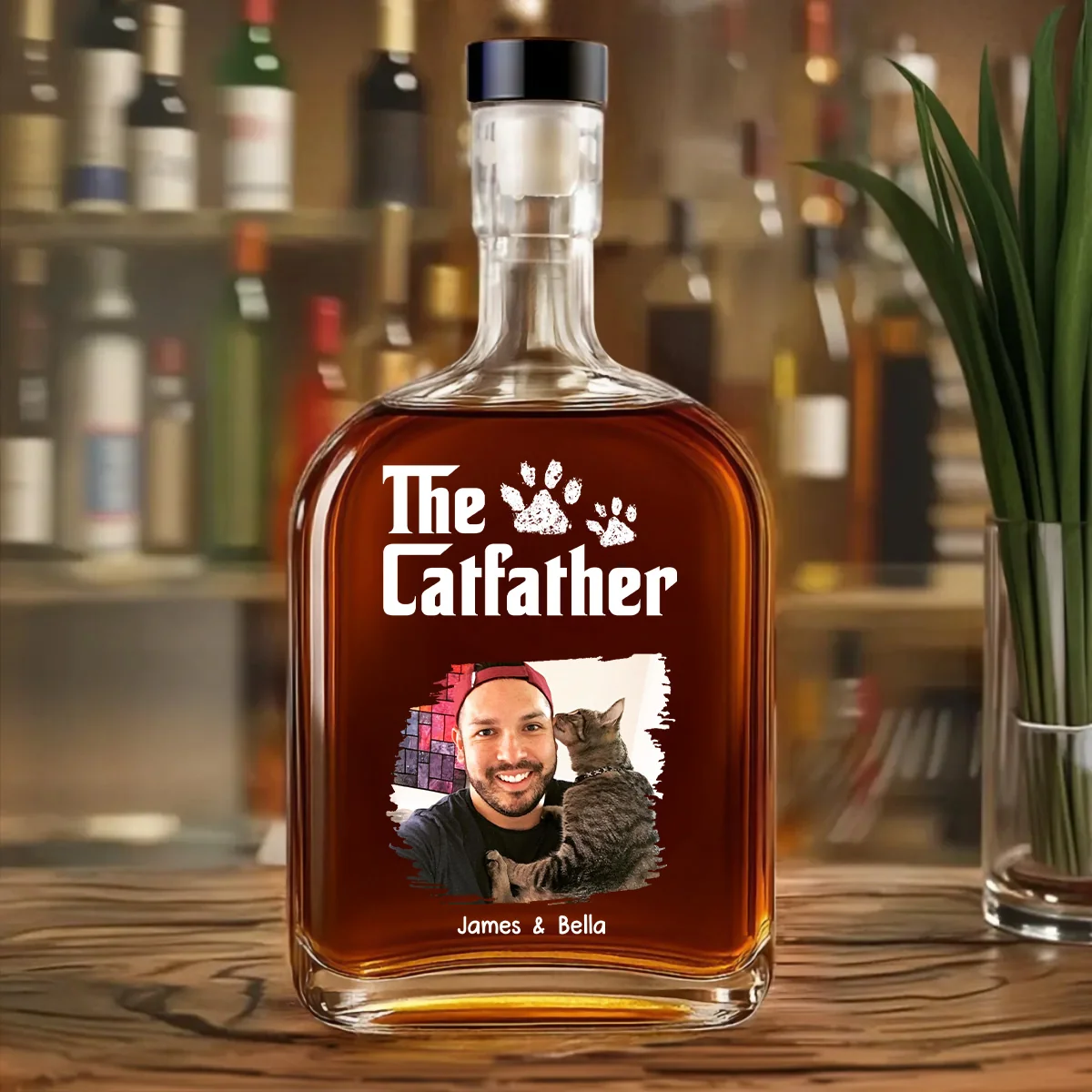 Cat Father Photo - Personalized Custom Spirits Decanter - Image 3