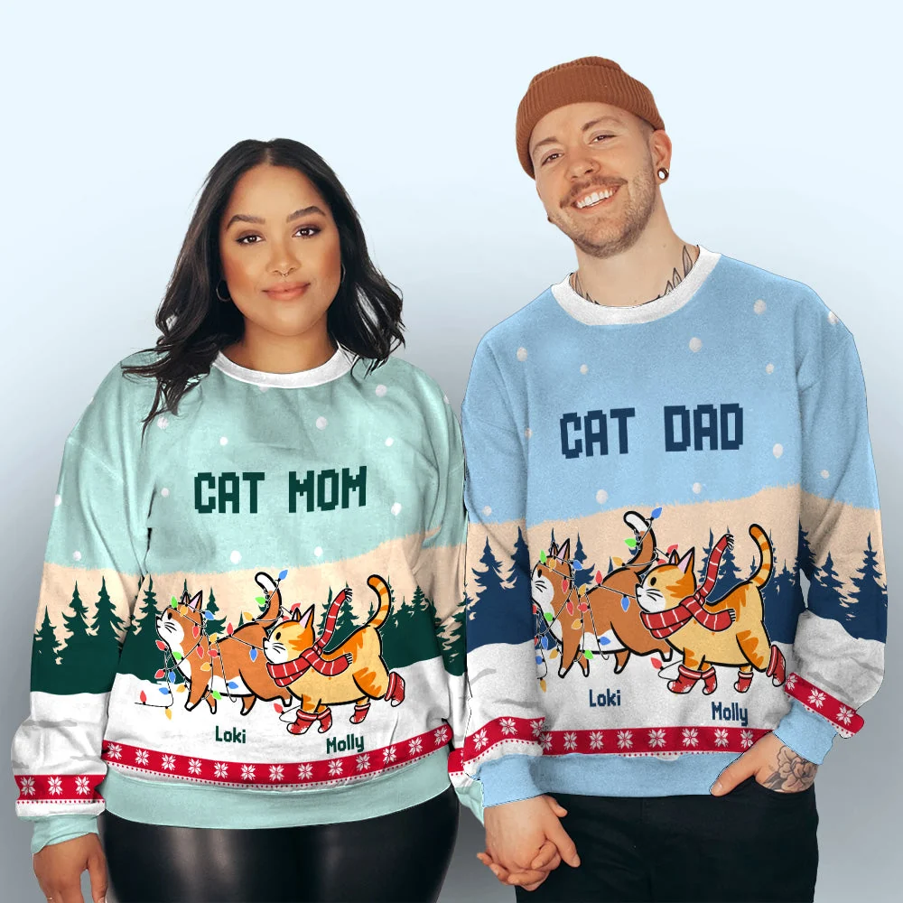 Cat Meowy Christmas - Personalized Custom All-Over-Print Sweatshirt - Image 3
