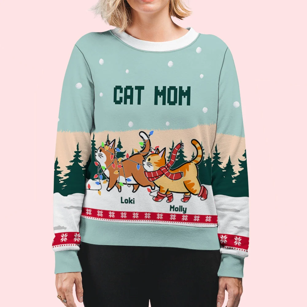 Cat Meowy Christmas - Personalized Custom All-Over-Print Sweatshirt - Image 4