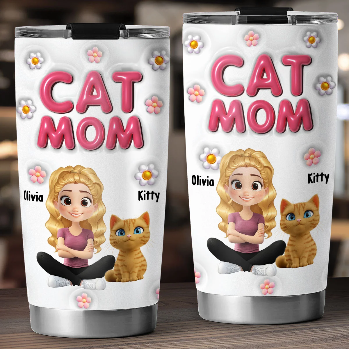 Cat Mom Bubble - Personalized Custom 3D Inflated Effect Tumbler - Image 4