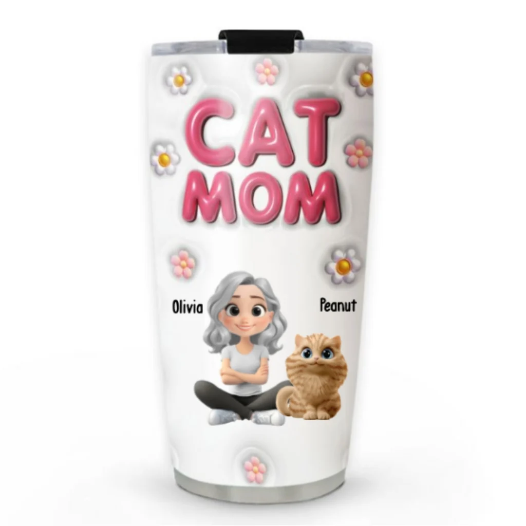 Cat Mom Bubble - Personalized Custom 3D Inflated Effect Tumbler - Image 6