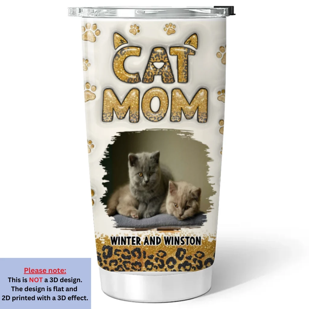 Cat Mom Leopard Photo - Personalized Custom 3D Inflated Effect Tumbler - Image 2