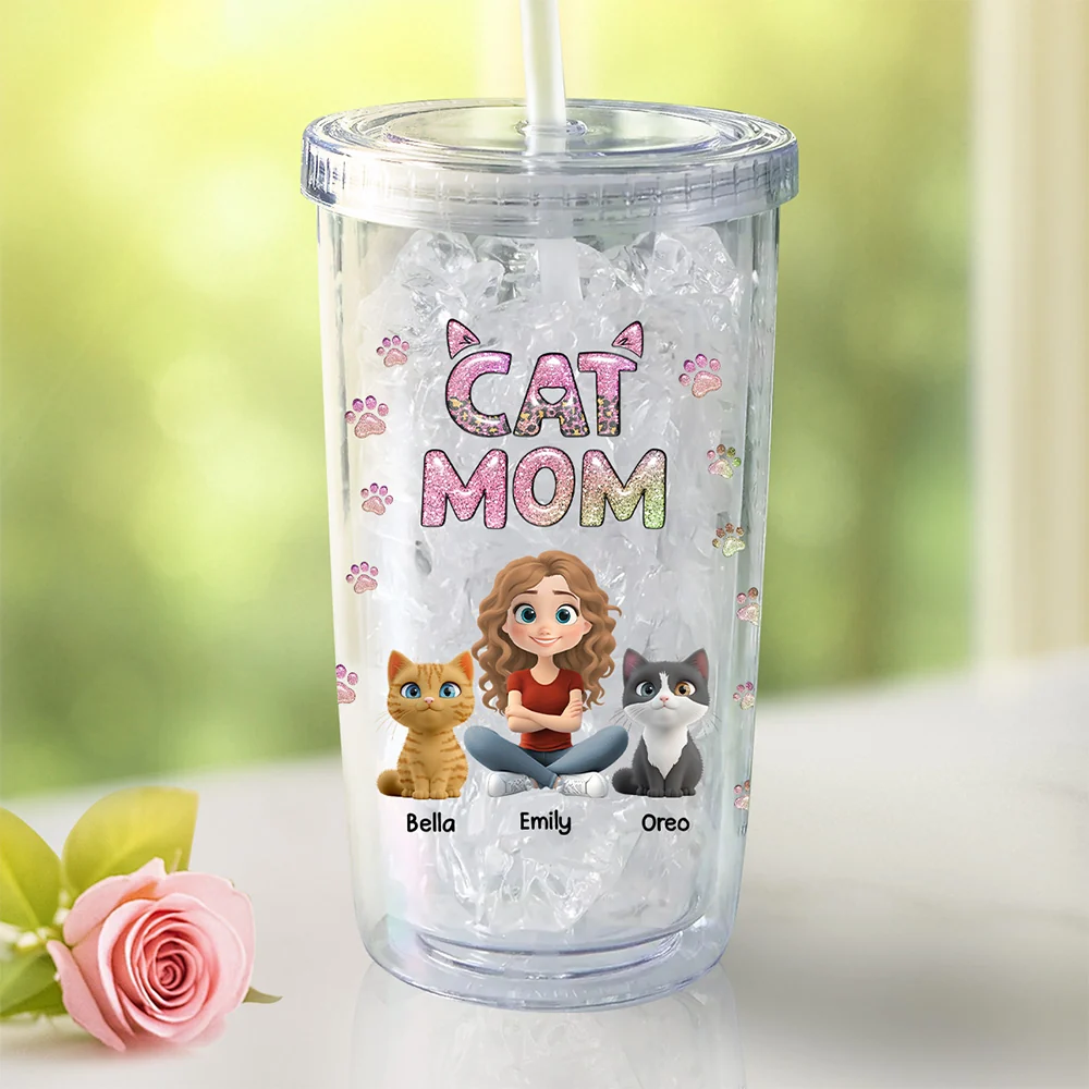 Cat Mom Lovely Chibi - Personalized Custom 14oz Plastic Tumbler