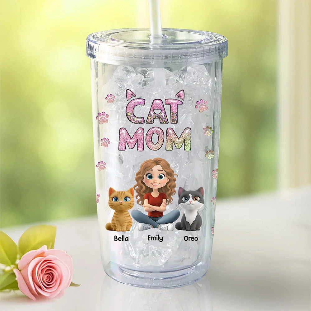 Cat Mom Lovely Chibi - Personalized Custom 14oz Plastic Tumbler - Image 2