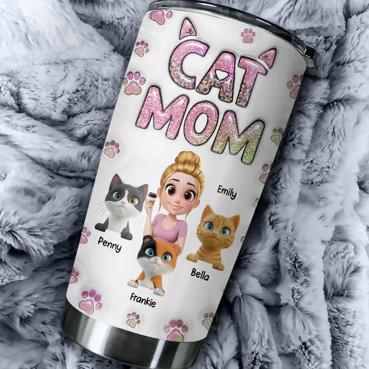 Cat Mom Lovely Chibi Version 2 - Personalized Custom 3D Inflated Effect Tumbler - Image 4