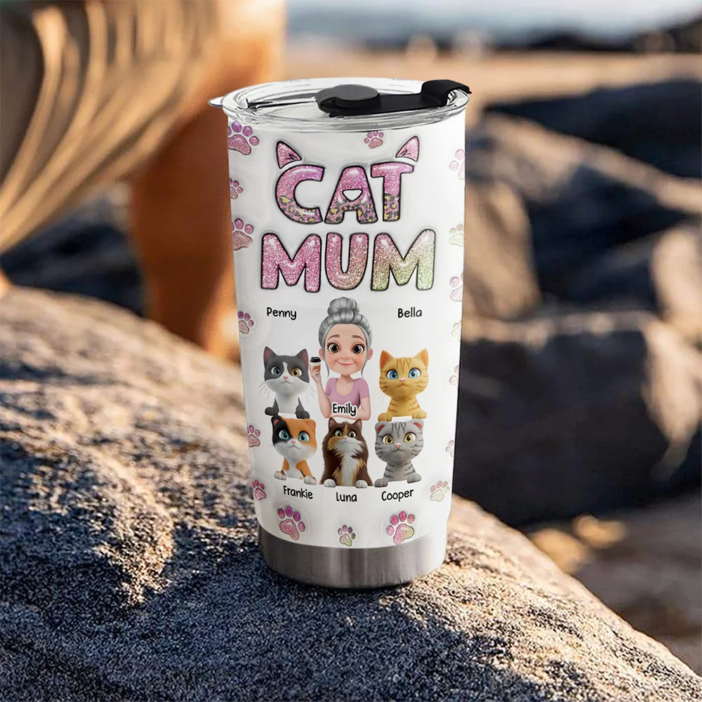 Cat Mom Lovely Chibi Version 2 - Personalized Custom 3D Inflated Effect Tumbler - Image 5