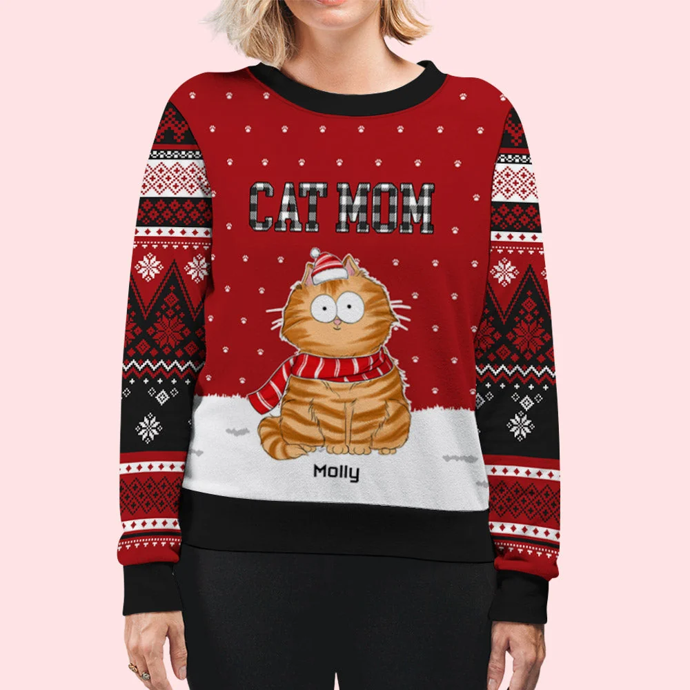 Cat Mom Pattern - Personalized Custom All-Over-Print Sweatshirt - Image 8
