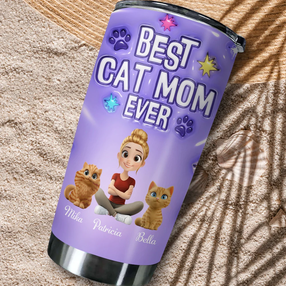 Cat Mom Power - Personalized Custom 3D Inflated Effect Tumbler - Image 2
