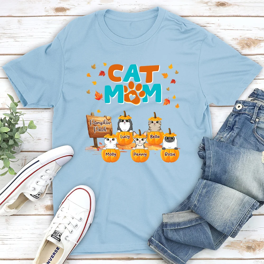 Cat Mom Pumpkin Patch - Personalized Custom Unisex T-Shirt - Image 3