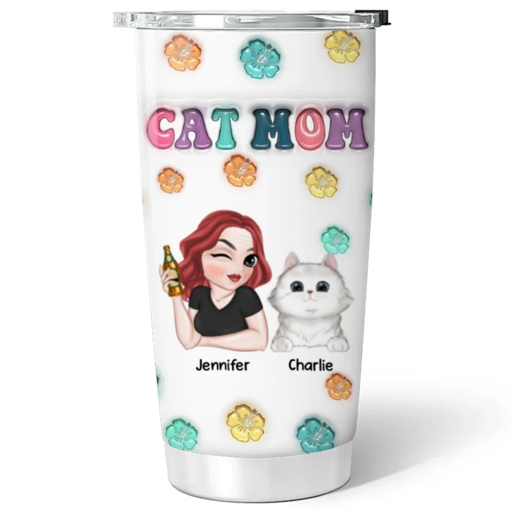 Cat Mom Summer - Personalized Custom 3D Inflated Effect Tumbler - Image 5