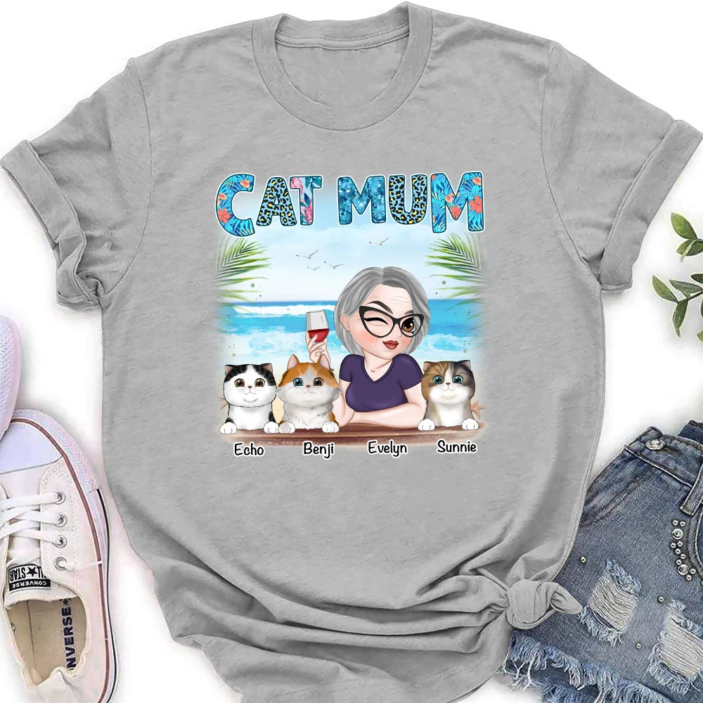 Cat Mom Summer - Personalized Custom Women's T-shirt - Image 2