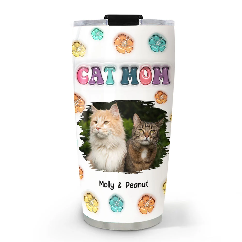Cat Mom Summer Photo - Personalized Custom 3D Inflated Effect Tumbler