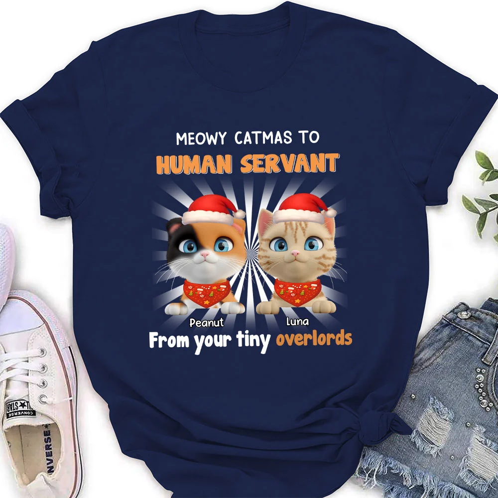 Cat Overlord And Human Servant Christmas - Personalized Custom Women's T-Shirt - Image 2